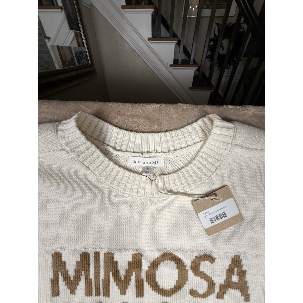 Blu Pepper "Mimosa Please" Knit Sweater Vest Women's Cream Tan Sleeveless NWT - Picture 5 of 13